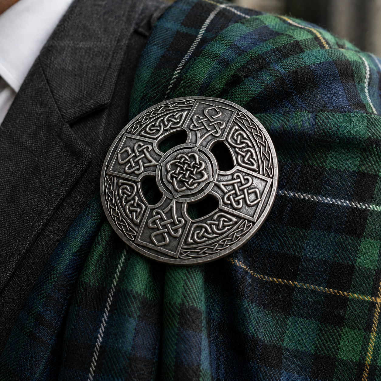 Celtic cross plaid brooch