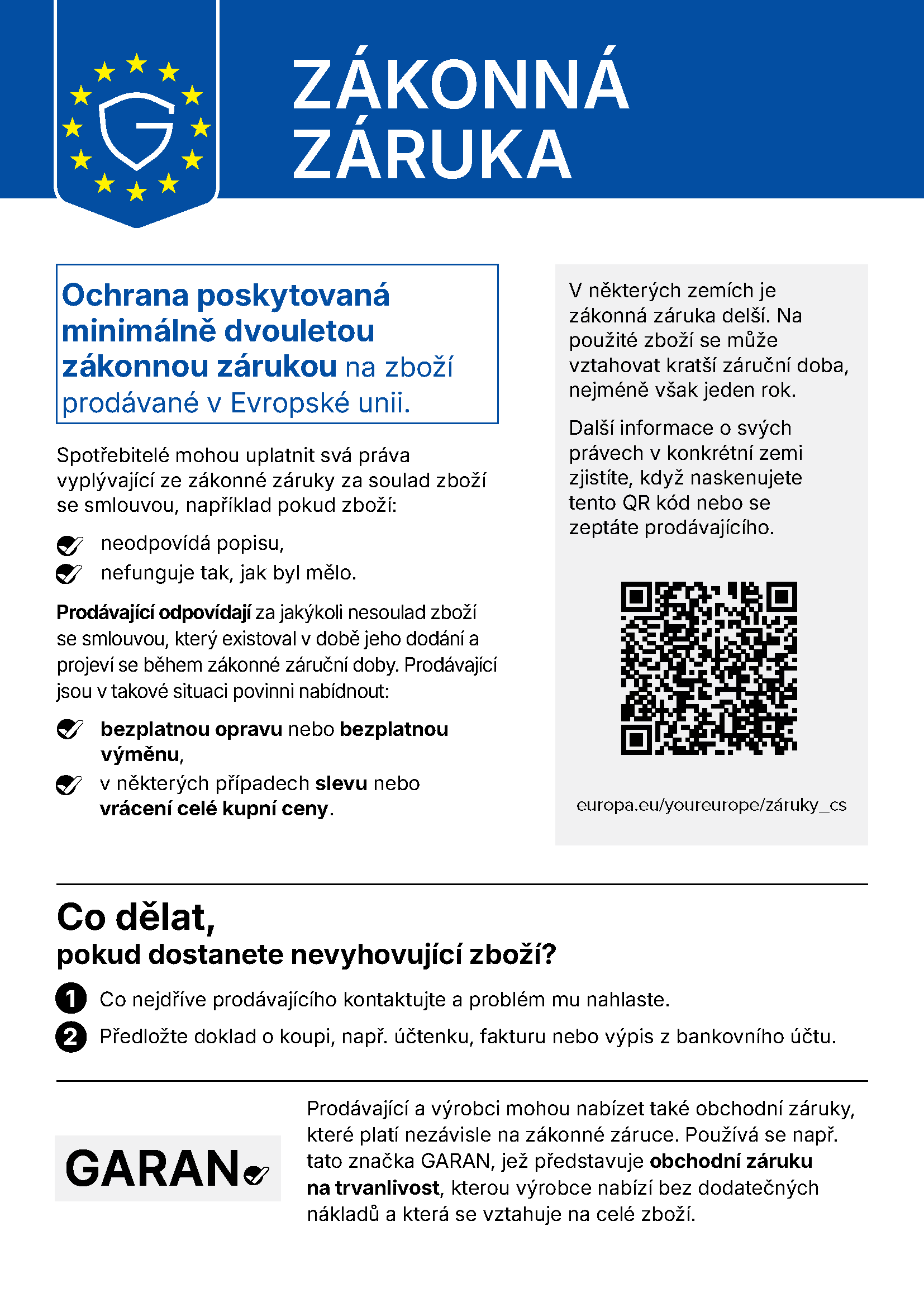 Harmonizované oznámení EU o zákonné záruce shody