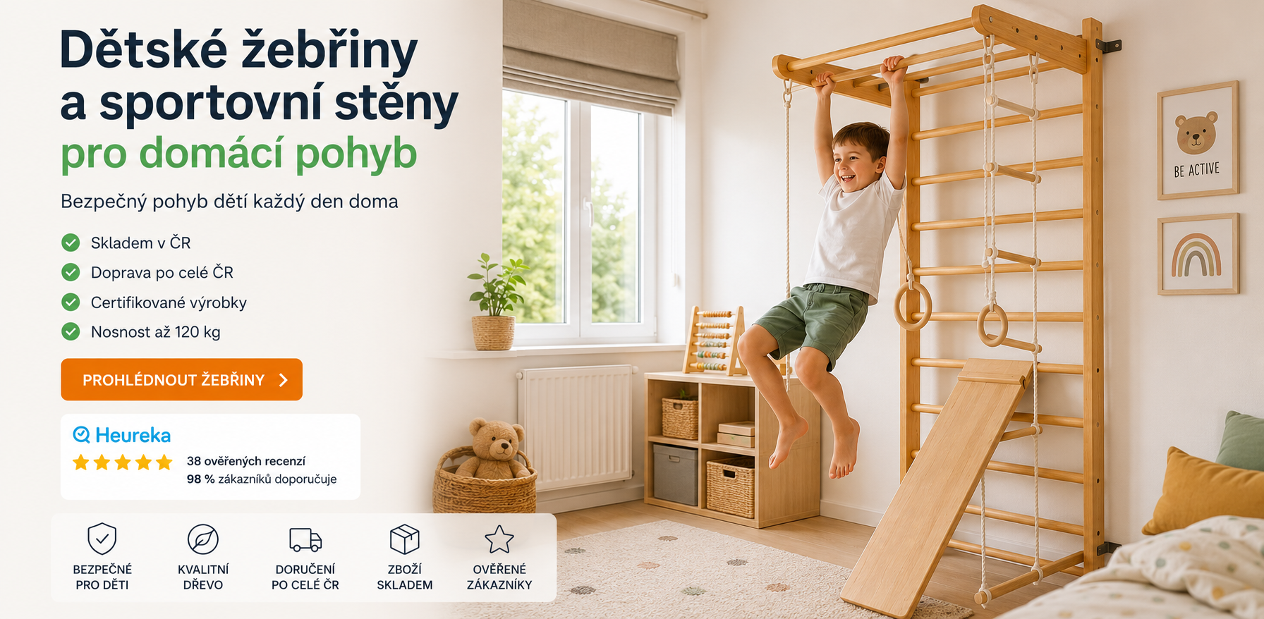 Dětské žebřiny a sportovní stěny pro domácí pohyb Bezpečný pohyb dětí každý den doma