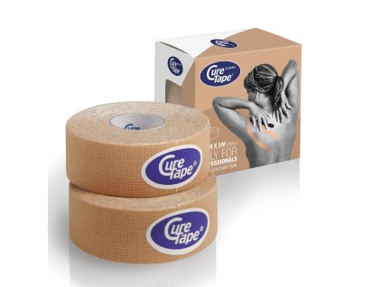 curetape classic kinesiology tape product beige 2.5cm x 5m 2 single rolls with box packaging lr image1