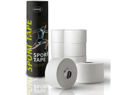 fasciq athletic rigid sports tape product 8 white rolls with cylinder packaging 3.8cm x 13.7m 1.5inch x 15yards lr image