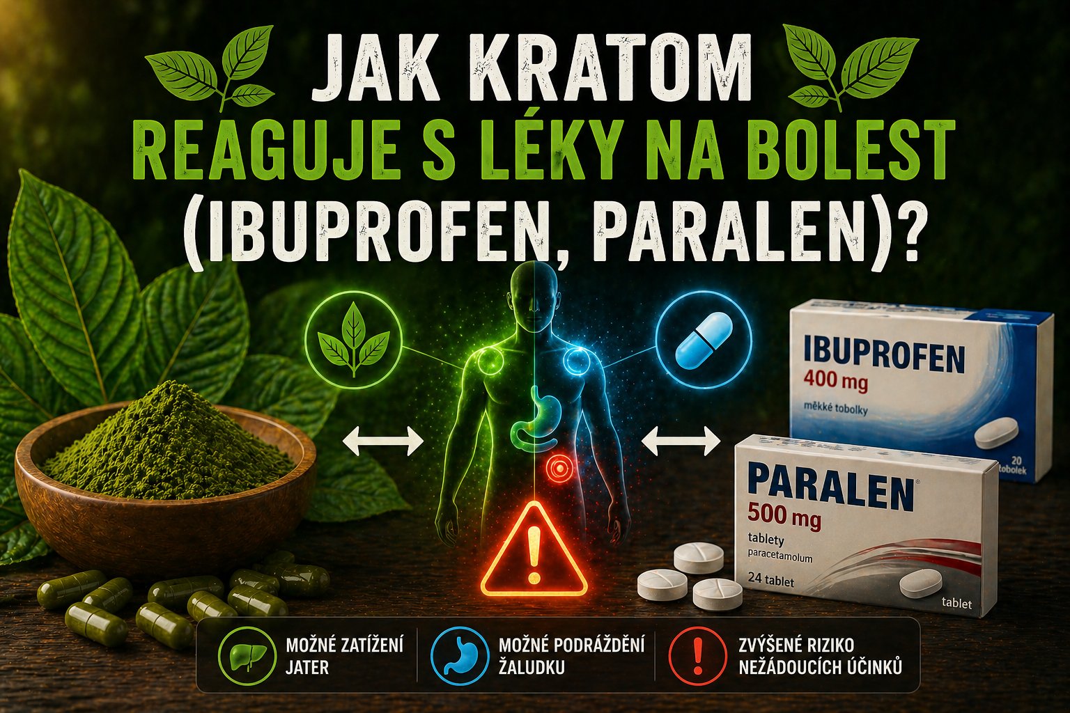 Jak kratom reaguje s léky na bolest (ibuprofen, paralen)?