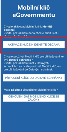 Screenshot — QR kód a aktivace mobilního klíče v aplikaci