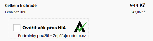 Screenshot — tlačítko Ověřit věk přes NIA v košíku