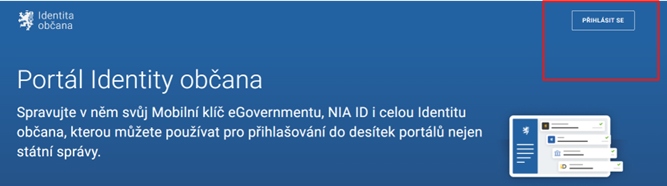 Screenshot — tlačítko Přihlásit se na portálu Identita občana