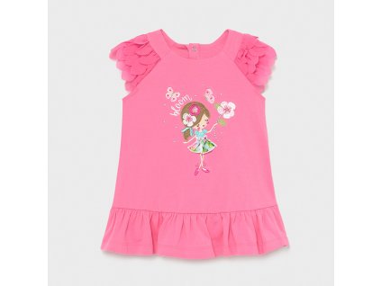 Šaty bavlněné s krátkým rukávem holčička tmavě růžové BABY Mayoral