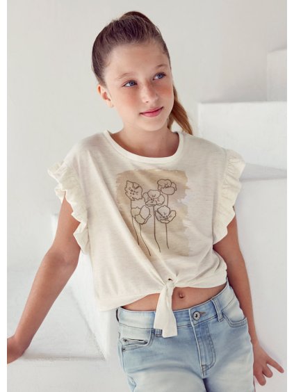 Crop top s volány KVĚTINY smetanový JUNIOR Mayoral