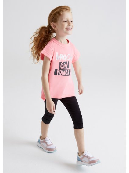 Set trička a 3/4 legín GIRL POWER tmavě růžový MINI Mayoral
