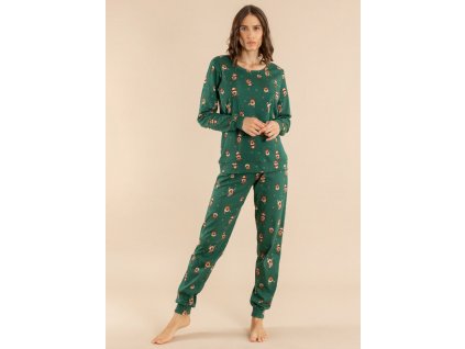 Dámské pyžamo s dlouhým rukávem vánoční sobíci zelené Extreme Intimo
