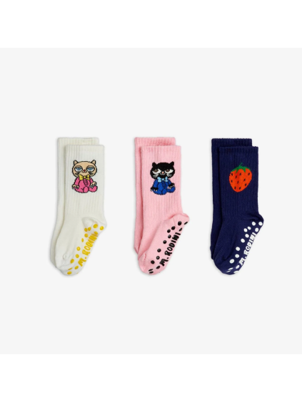 3 pack ponožek s protiskluzem CAT růžové Mini Rodini