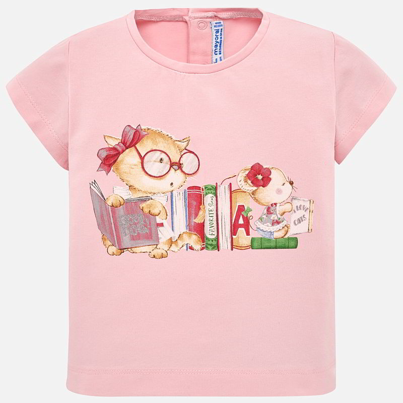 Tričko s krátkým rukávem kočička růžové BABY Mayoral velikost: 74 (9 měsíců)