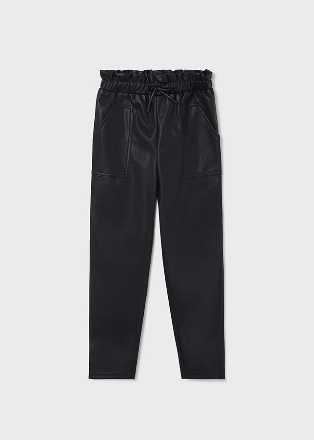 Kalhoty s vyšším pasem koženkové černé JUNIOR Mayoral velikost: 140 (10 let)