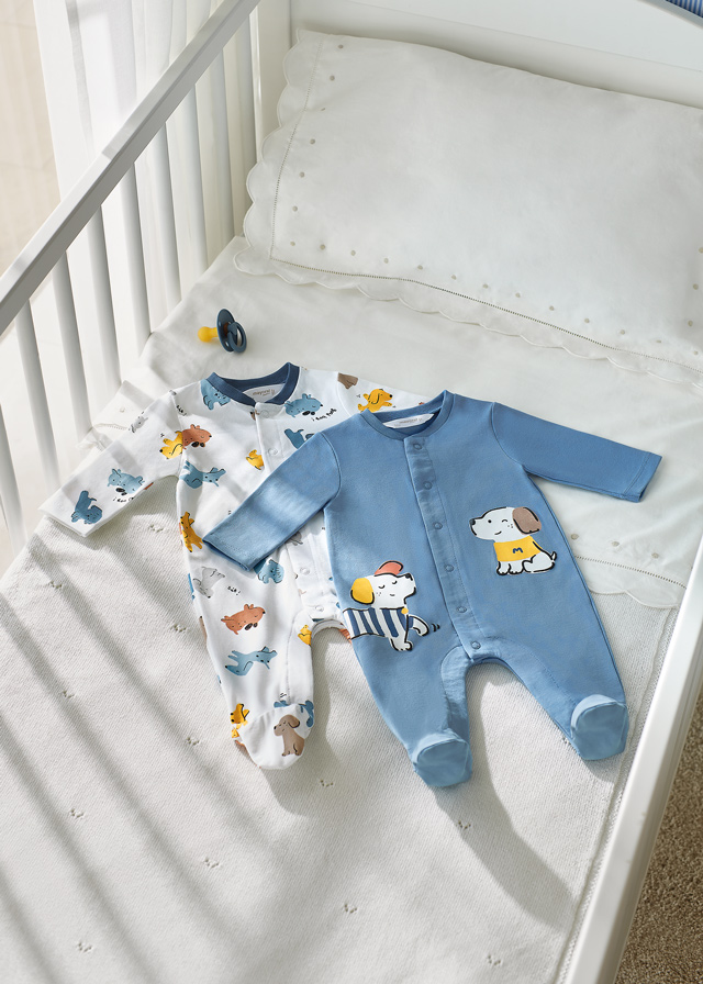 2 pack overalů PEJSKOVÉ modrý NEWBORN Mayoral velikost: 4-6 měsíců