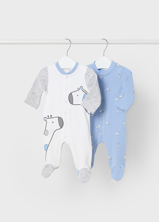 Levně 2 pack overalů ŽIRAFKY světle modrý NEWBORN Mayoral