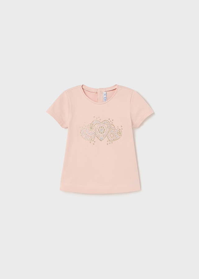 Tričko s krátkým rukávem basic SRDÍČKA světle růžové BABY Mayoral velikost: 74 (9 měsíců)