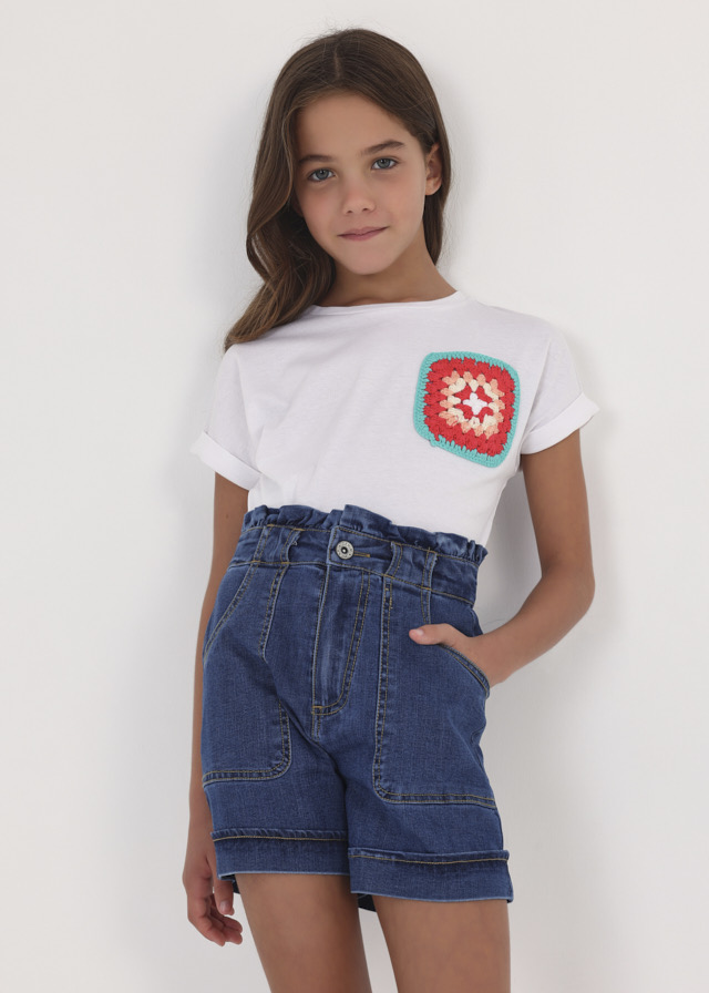 Crop top s krátkým rukávem a háčkováním bílé JUNIOR Mayoral velikost: 157 (14 let)