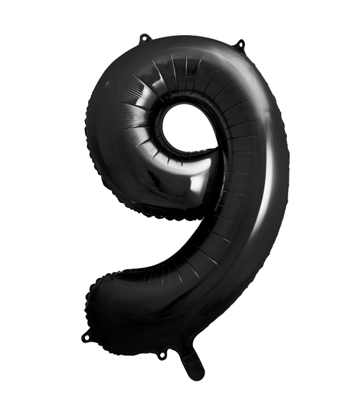PartyDeco Balónek fóliový číslo 9 černý 100 cm Party Deco