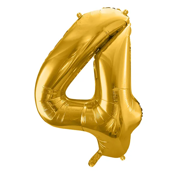 Levně PartyDeco Balónek fóliový číslo 4 zlatá 100 cm Party Deco