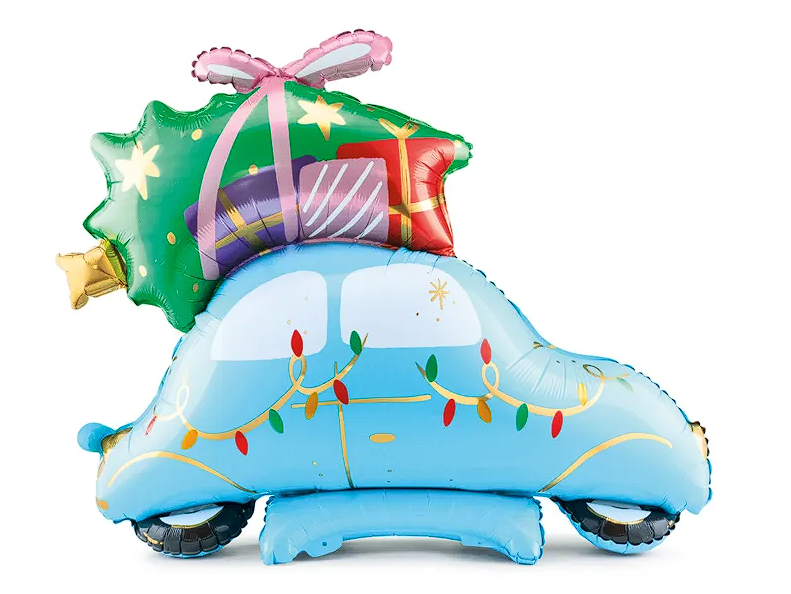 PartyDeco Balónek stojací fóliový Vánoční auto Party Deco