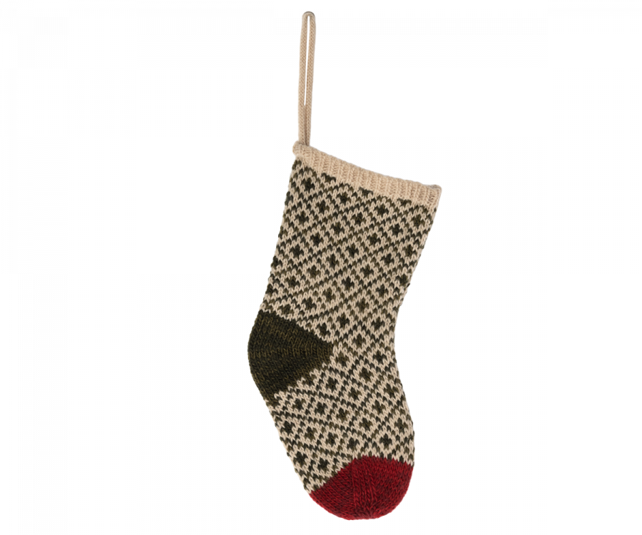 Levně Pletená ponožka se vzorem zeleno-červená Maileg