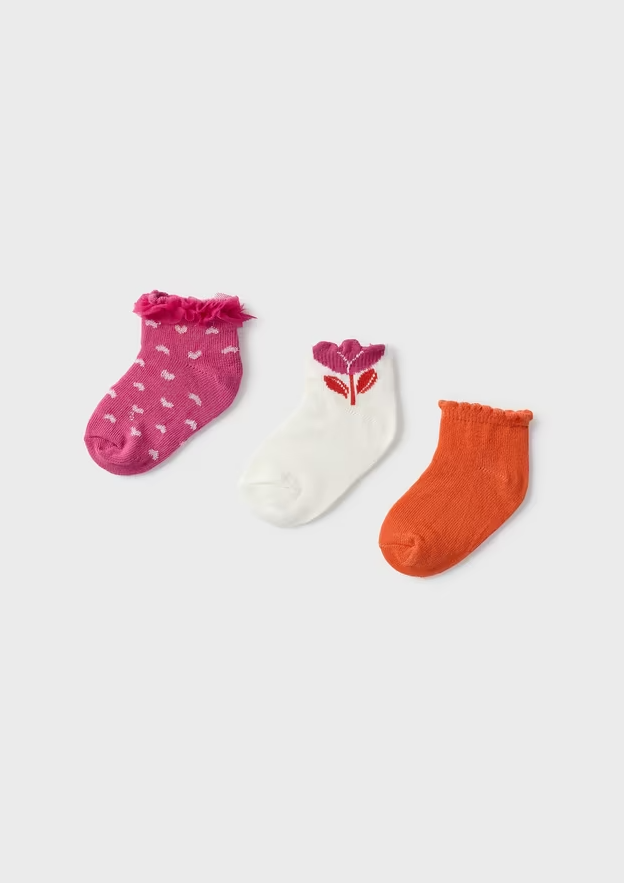Levně 3 pack ponožek KVĚTINKY tmavě růžové BABY Mayoral
