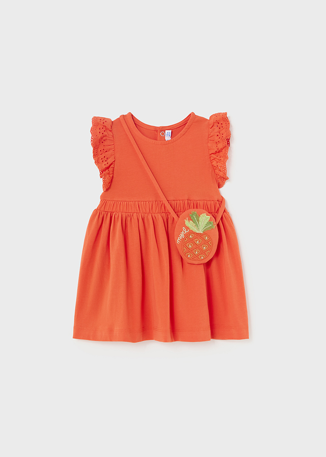 Šaty bavlněné s krátkým rukávem a kabelkou ANANAS oranžové BABY Mayoral velikost: 92 (24 měsíců)