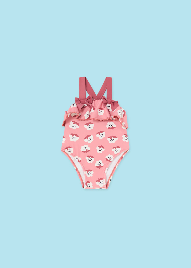 Levně Plavky jednodílné s volánky KVĚTINKY růžové BABY Mayoral