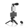 Vlogger készlet, tripod állvány, live videóhoz, Tik Tokhoz, videókészítéshez, világítással, mikrofonnal