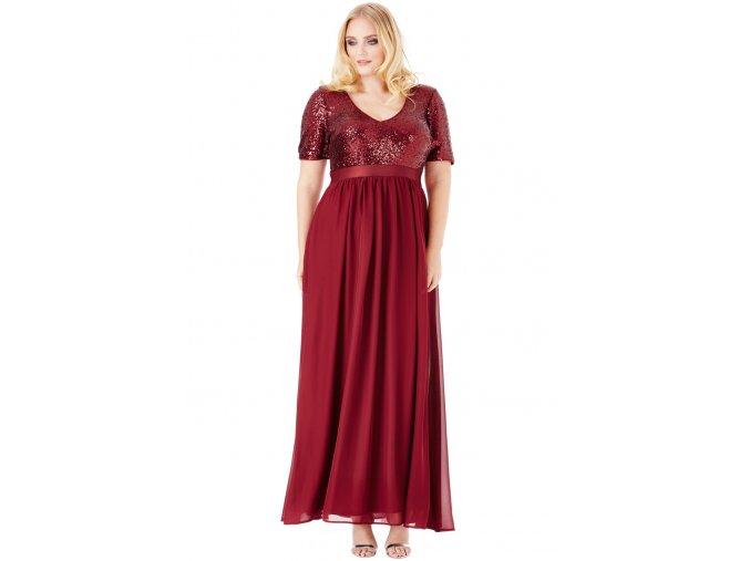 Luxusní plesové šaty pro plnoštíhlé Contessa vínově červené dlouhé