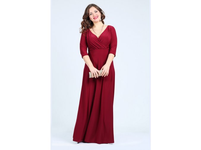 Společenské šaty pro plnoštíhlé Feliciana vínově červené dlouhé