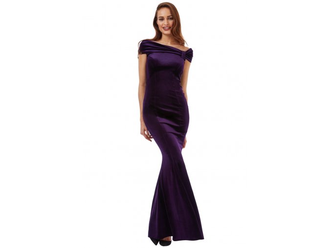 Dlouhé luxusní plesové sametové šaty Doretta tmavě fialové