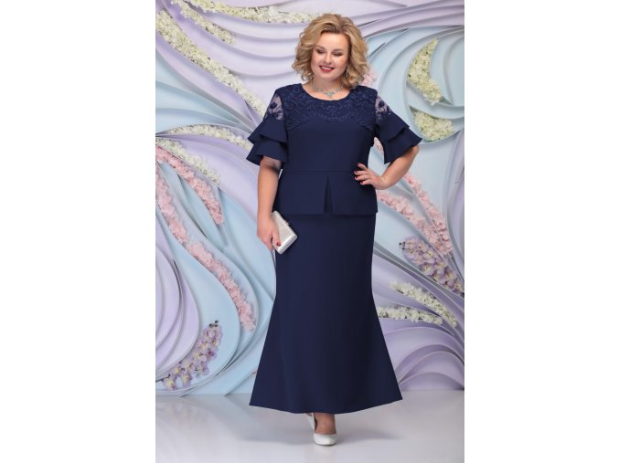 Luxusní společenské šaty pro plnoštíhlé Graziella tmavě modré dlouhé