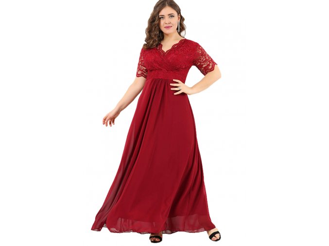Společenské šaty pro plnoštíhlé Orlanda vínově červené dlouhé