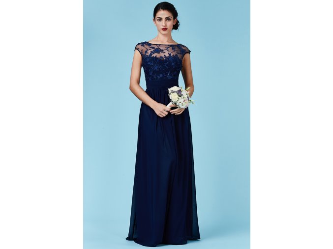 Luxusní společenské šaty Floretta tmavě modré dlouhé
