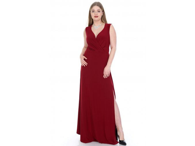 Společenské šaty pro plnoštíhlé Alessandra vínově červené dlouhé
