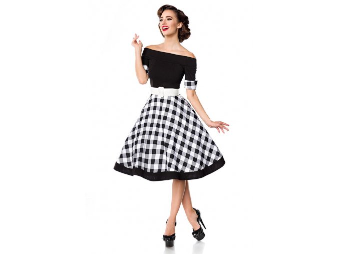 Rockabilly retro šaty Tinley černé s kostkovým vzorem