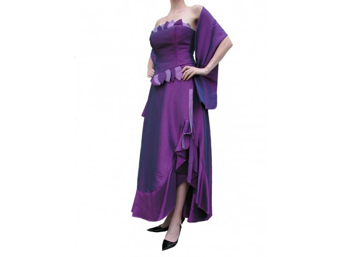 Dynasty luxusní společenské dlouhé šaty Valencia fialové s šálou