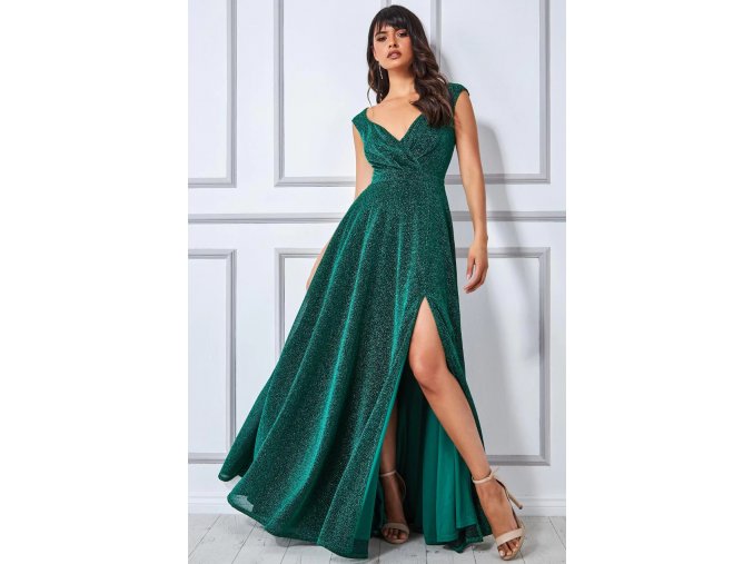 Luxusní společenské šaty Roxanna smaragdově zelené