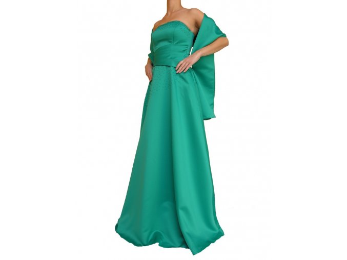 Dynasty luxusní společenské dlouhé šaty Minerva zelené s šálou