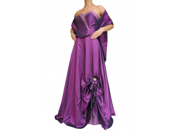 Dynasty luxusní společenské dlouhé šaty Meredith fialové s šálou
