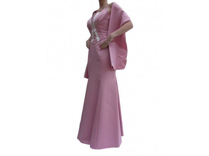 Dynasty luxusní společenské dlouhé šaty Henrietta starorůžové s šálou