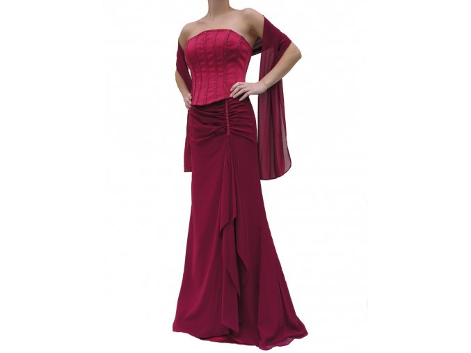 Dynasty luxusní společenské šaty Dominique vínově červené s šálou
