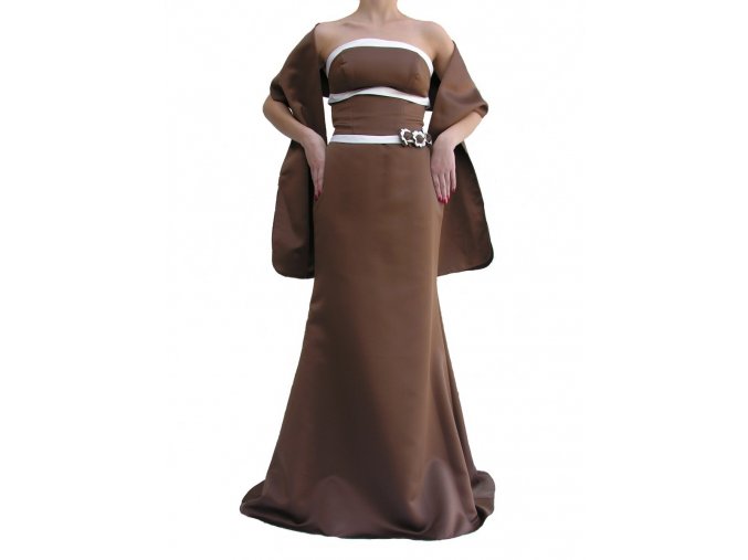 Dynasty luxusní společenské šaty Bridgette hnědé s šálou