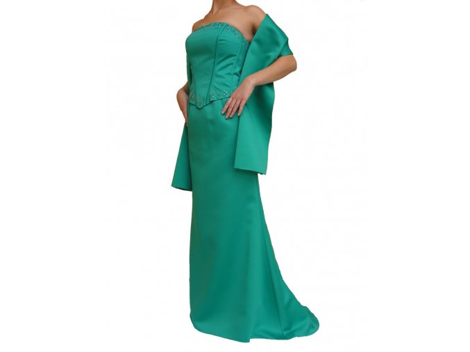 Dynasty luxusní společenské šaty Anastasia smaragdově zelené s šálou