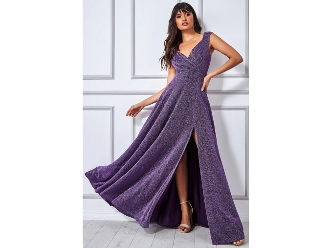 Luxusní dlouhé společenské šaty Roxanna fialové