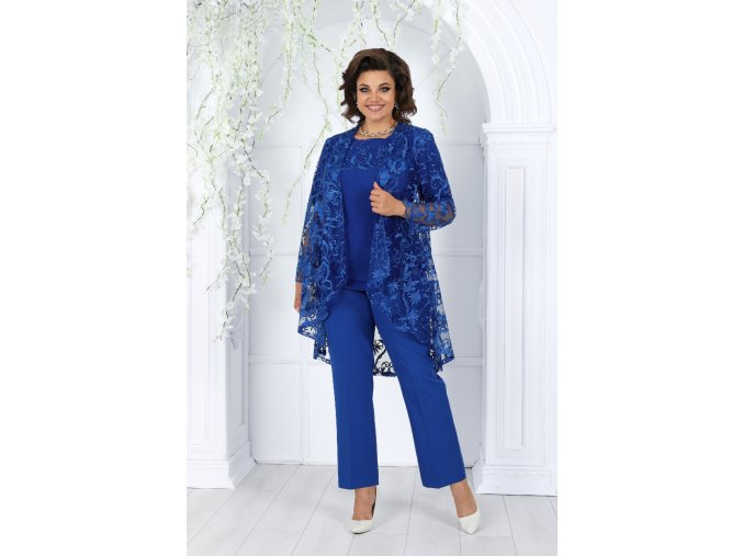 Kalhotový kostýmek s krajkovým svrškem pro plnoštíhlé Charmaine modrý 01