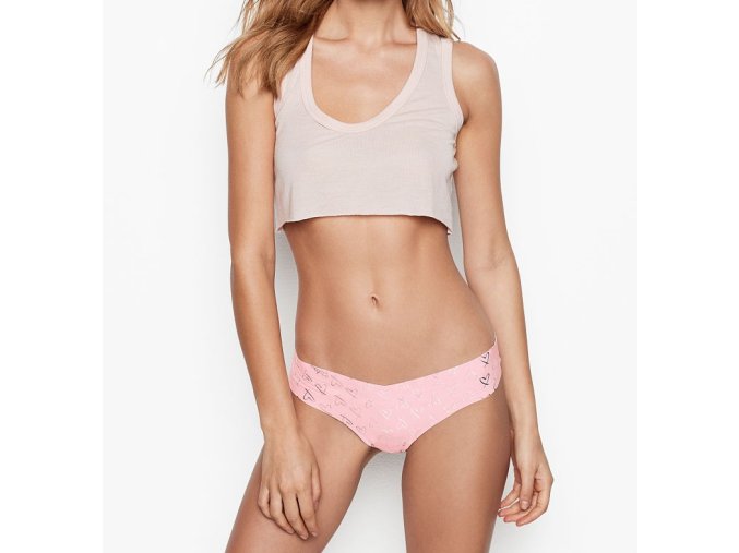 Kalhotky Victoria's Secret No Show Thong růžové se stříbrnými srdíčky 1