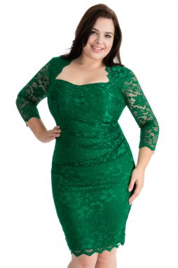 Společenské šaty pro plnoštíhlé Priscilla smaragdově zelené