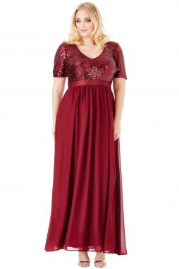 Luxusní plesové šaty pro plnoštíhlé Contessa vínově červené dlouhé