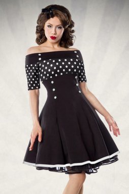 Rockabilly retro šaty Rosemary černé s bílými puntíky